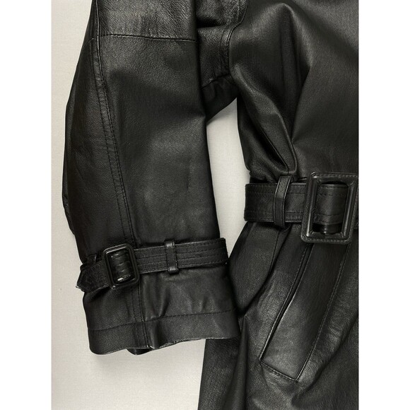 Phase 2 Long Leather Double Breast Trench Coat Men’s Large Black Zip Liner Goth - Picture 5 of 16